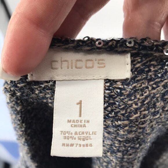 Chico's silver sequin asymmetrical zip jacket ladies size 8 - Picture 2 of 7